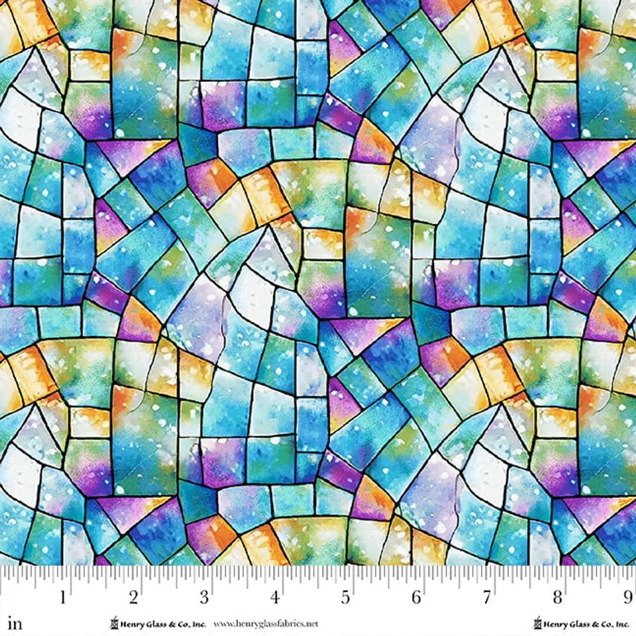 Blue/Multi Kaleidoscope Stained Glass Cotton Wideback Fabric Per Yard - Prismatic Fiber Arts