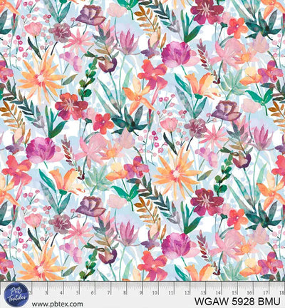 Blue Multi Whispering Gardens Cotton Wideback Fabric Per Yard - Prismatic Fiber Arts