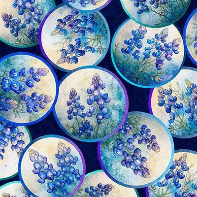 Blue Navy Bluebonnet Vignettes Cotton 44"/45" Fabric Per Yard - Prismatic Fiber Arts