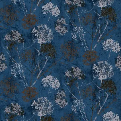 Blue Navy Dandelion Stamp Cotton Wideback Fabric per yard - Prismatic Fiber Arts