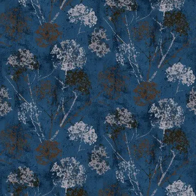 Blue Navy Dandelion Stamp Cotton Wideback Fabric per yard - Prismatic Fiber Arts