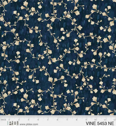 Blue Navy Vine Scroll Cotton Wideback Fabric per yard - Prismatic Fiber Arts