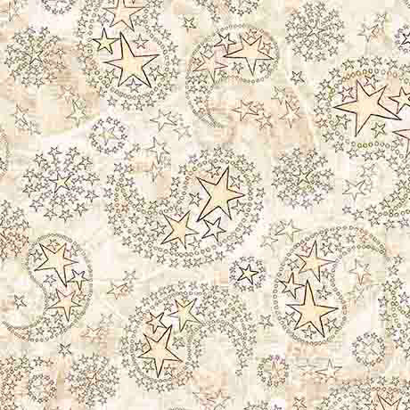 Cream Paisley & Stars 1776 Cotton 44"/45" Fabric Per Yard - Prismatic Fiber Arts