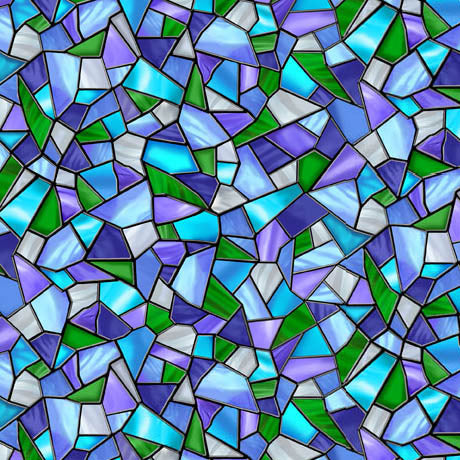 Blue Sunlit Birds Mosaic Wideback Cotton Fabric per yard - Prismatic Fiber Arts