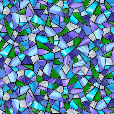 Blue Sunlit Birds Mosaic Wideback Cotton Fabric per yard - Prismatic Fiber Arts