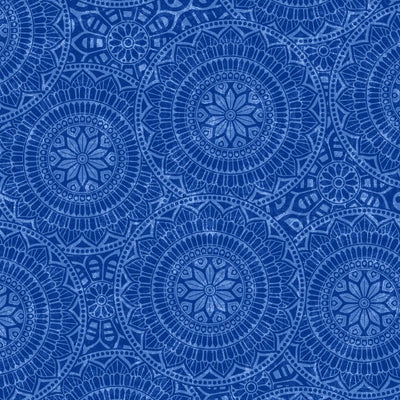 Blue Vespa Tossed Mandalas Cotton Wideback Fabric Per Yard - Prismatic Fiber Arts