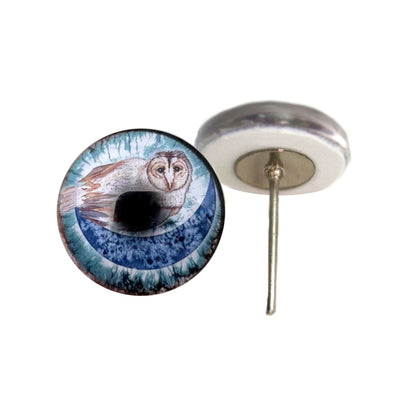 Boho Barn Owl and Moon Glass Eyes on Wire Pin Posts