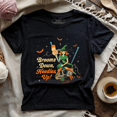 Broom Down, Needles Up T-shirt - Prismatic Fiber Arts