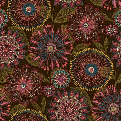 Brown Autumn Floral Medallions Cotton Wideback Fabric per yard - Prismatic Fiber Arts
