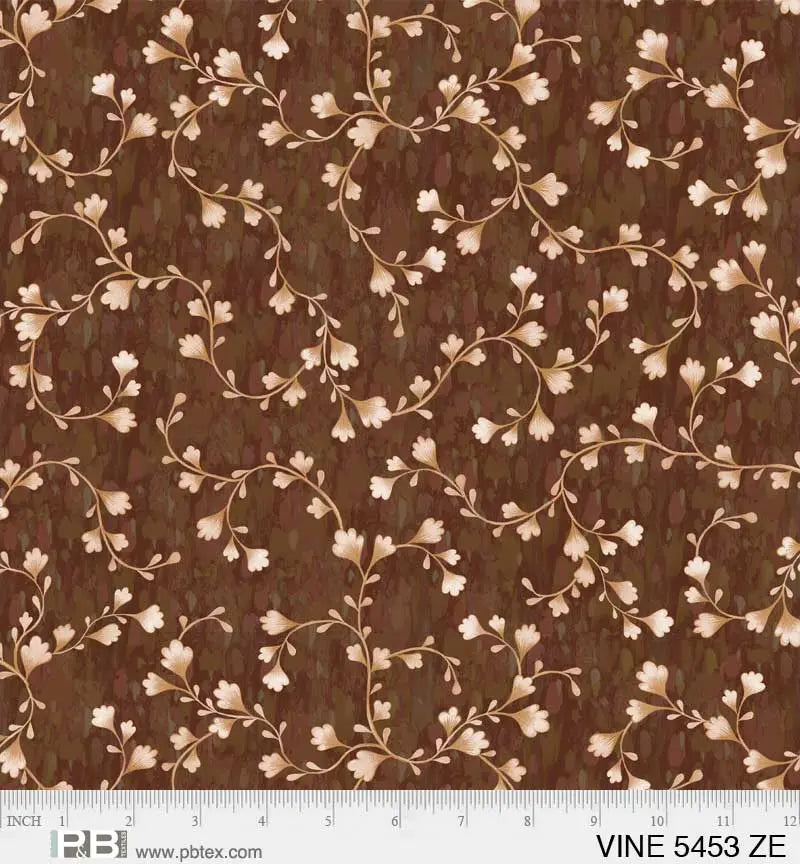 Brown Vine Scroll Cotton Wideback Fabric per yard - Prismatic Fiber Arts