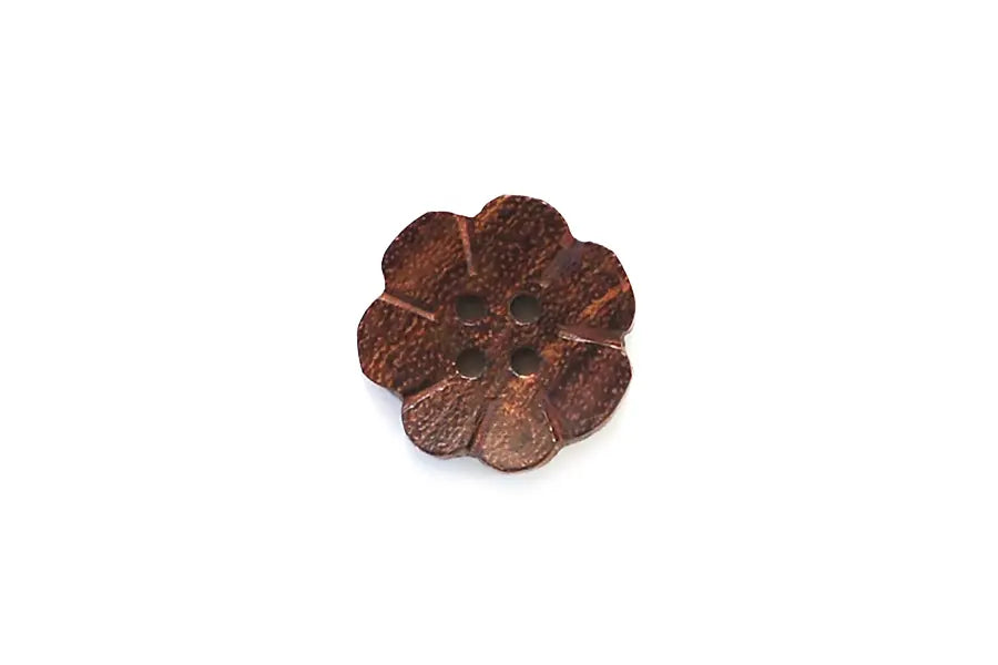 Brown Dark Wood Flower Round Button