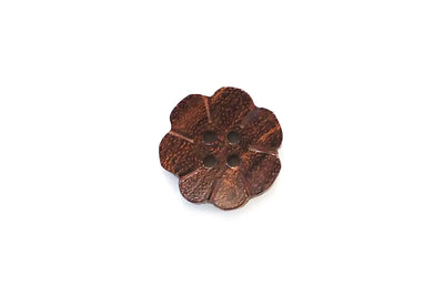Brown Dark Wood Flower Round Button