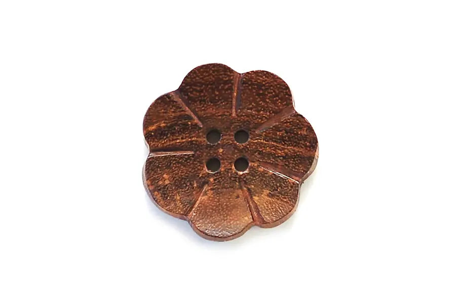Brown Dark Wood Flower Round Button