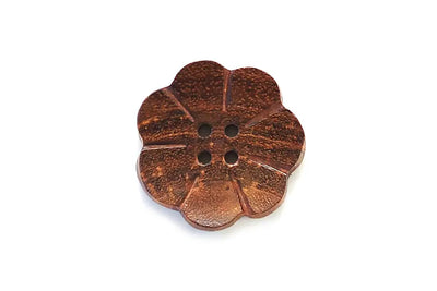 Brown Dark Wood Flower Round Button