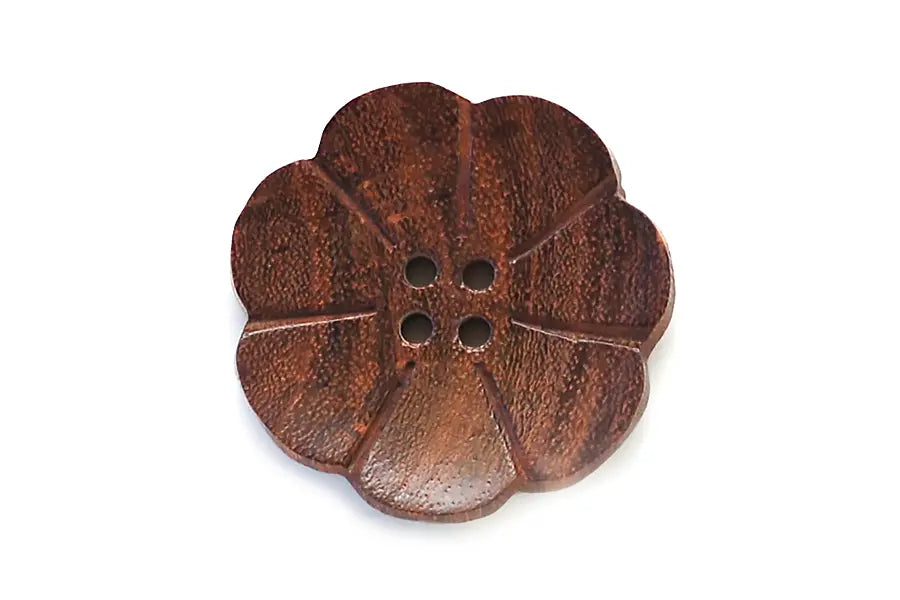 Brown Dark Wood Flower Round Button