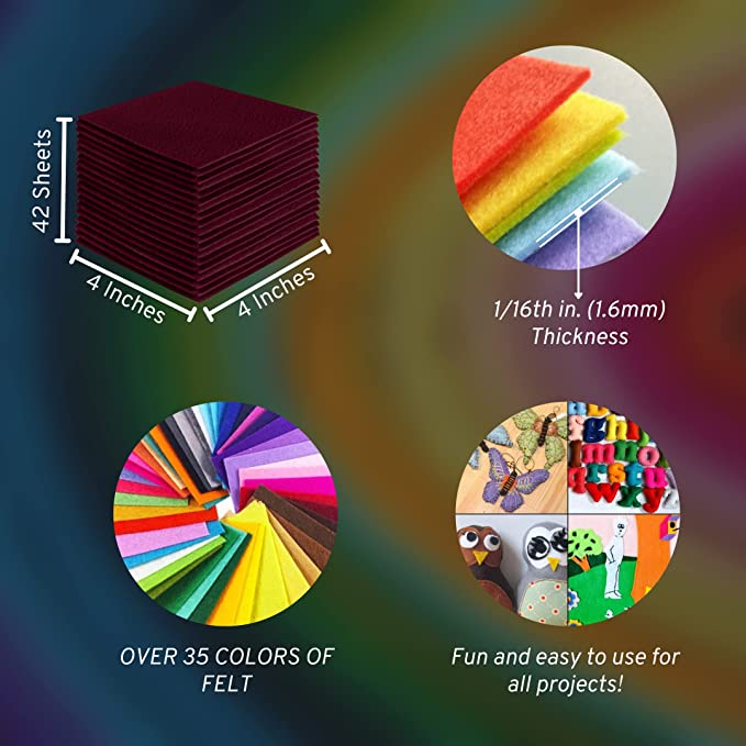 FabricLA Acrylic Felt Craft Sheet Packs – Burgundy | Soft 100% Acrylic Felt Sheets for DIY & Sewing Projects - Prismatic Fiber Arts