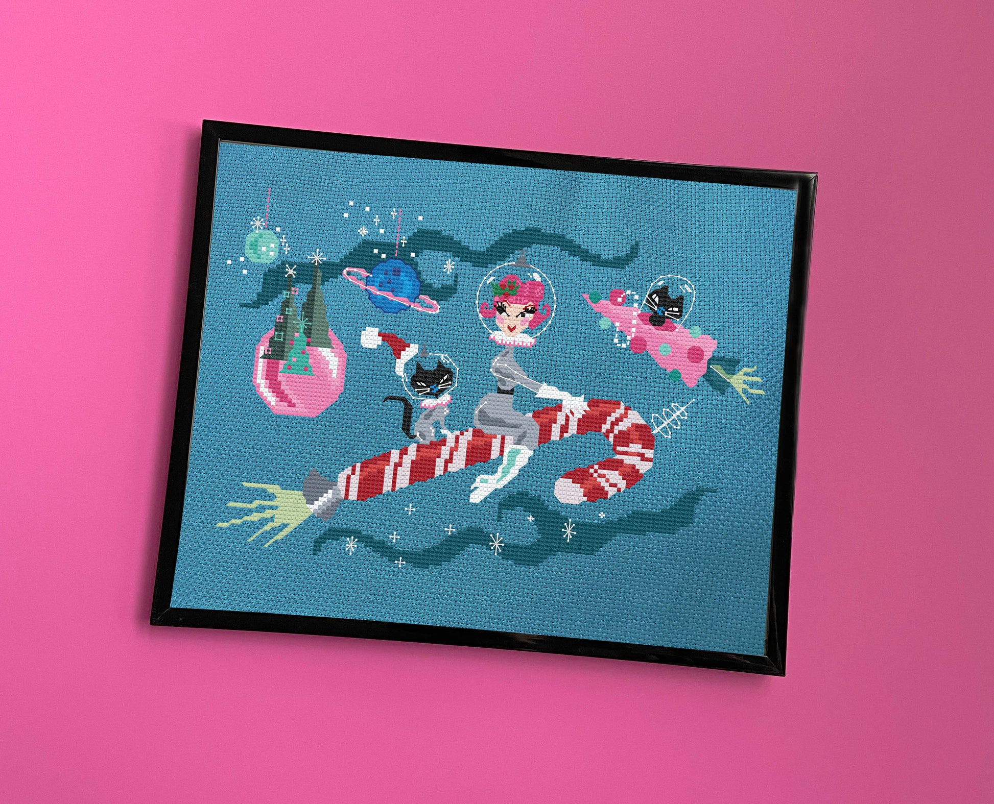 Candy Cane Rocket Girl by Fluff Counted Cross Stitch Kit - Prismatic Fiber Arts