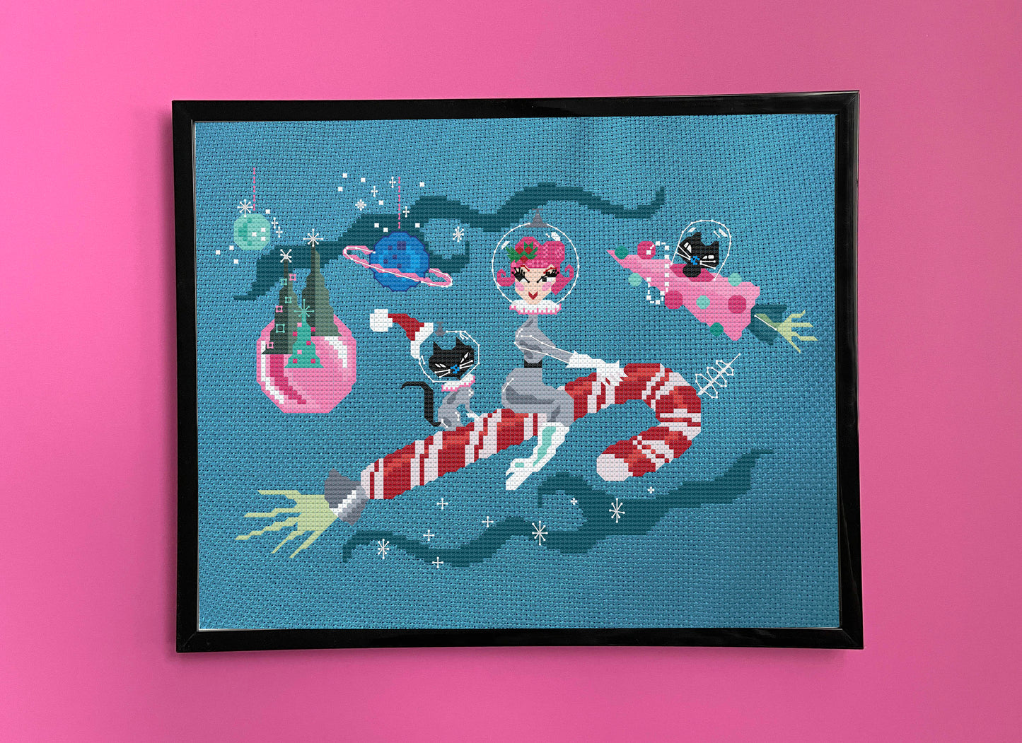 Candy Cane Rocket Girl by Fluff Counted Cross Stitch Kit - Prismatic Fiber Arts