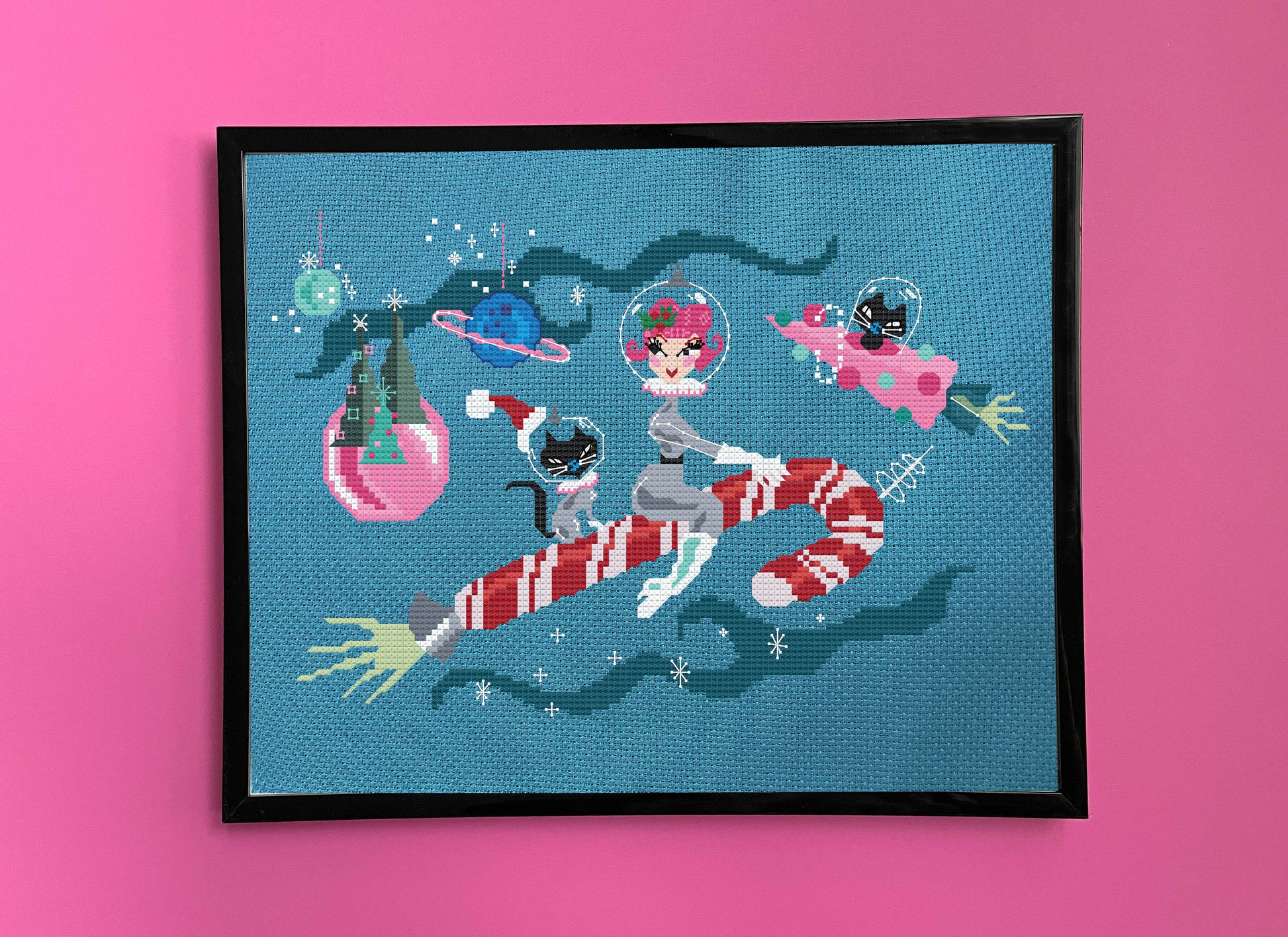 Candy Cane Rocket Girl by Fluff Counted Cross Stitch Kit - Prismatic Fiber Arts