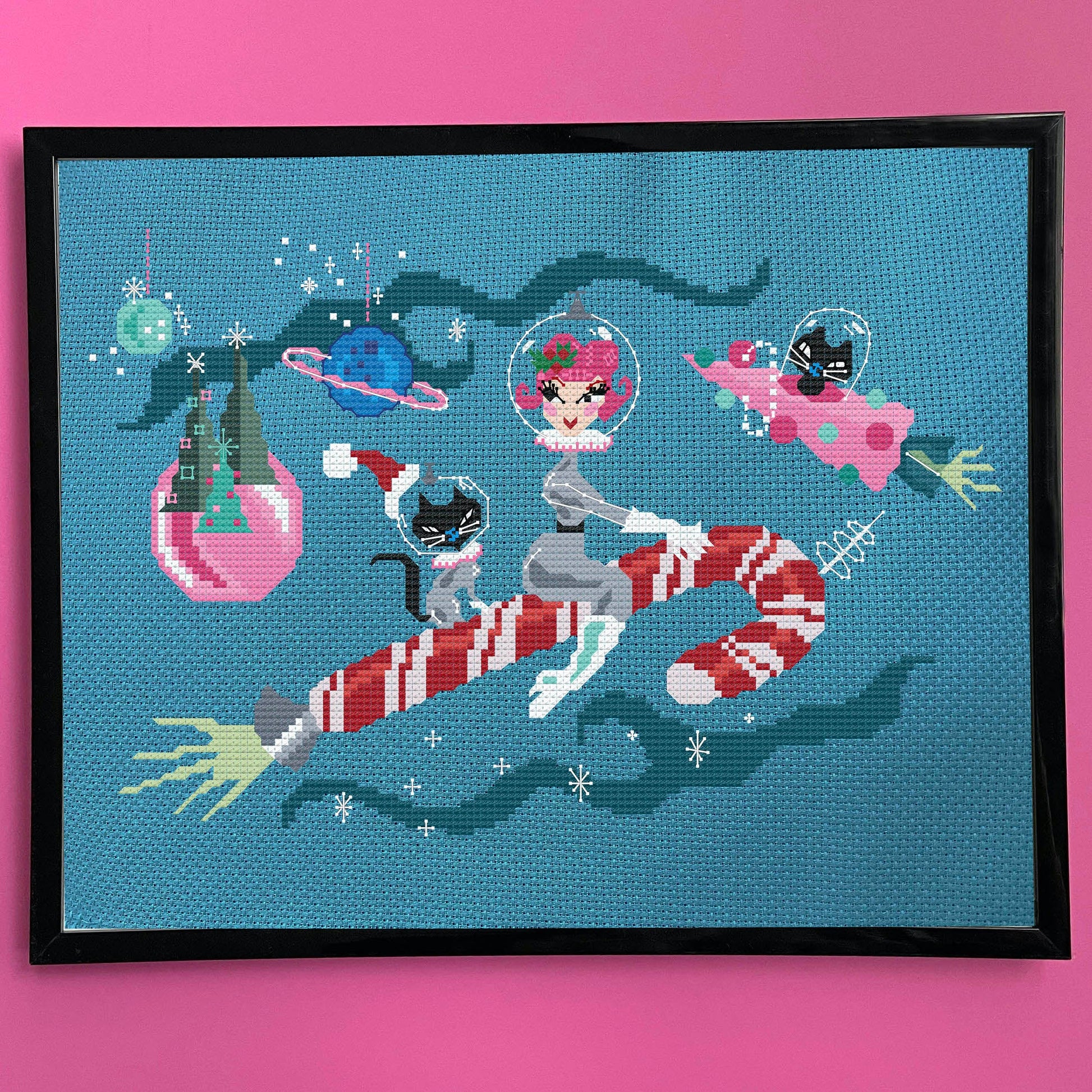Candy Cane Rocket Girl by Fluff Counted Cross Stitch Kit - Prismatic Fiber Arts