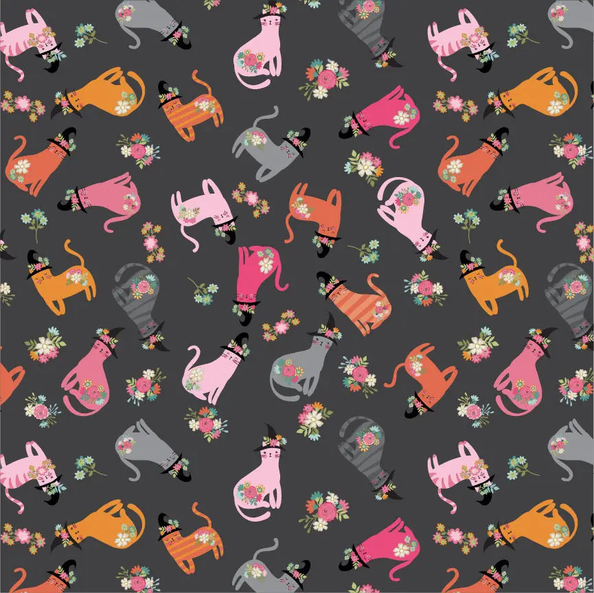 Cats In Hats Poppie Cotton Black 44"/45" Fabric Per Yard - Prismatic Fiber Arts