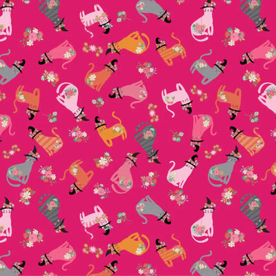 Cats In Hats Poppie Cotton Pink 44"/45" Fabric Per Yard - Prismatic Fiber Arts