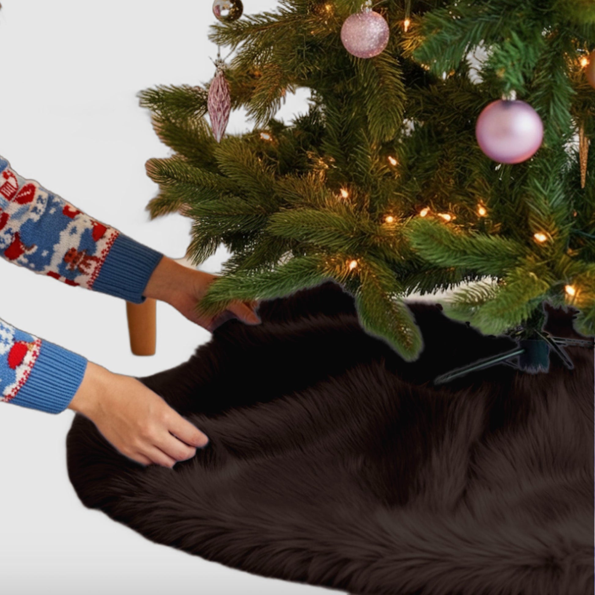 Premium Faux Fur Christmas Tree Skirt - 36 Inch | Luxurious Holiday Decorations - Prismatic Fiber Arts