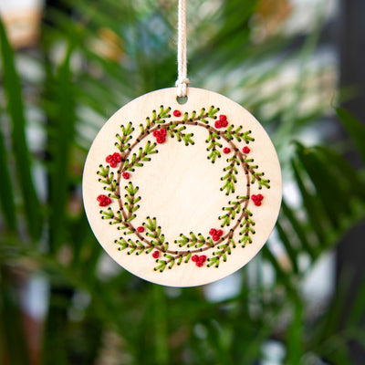 Christmas Wreath Ornament Embroidery Kit - Prismatic Fiber Arts