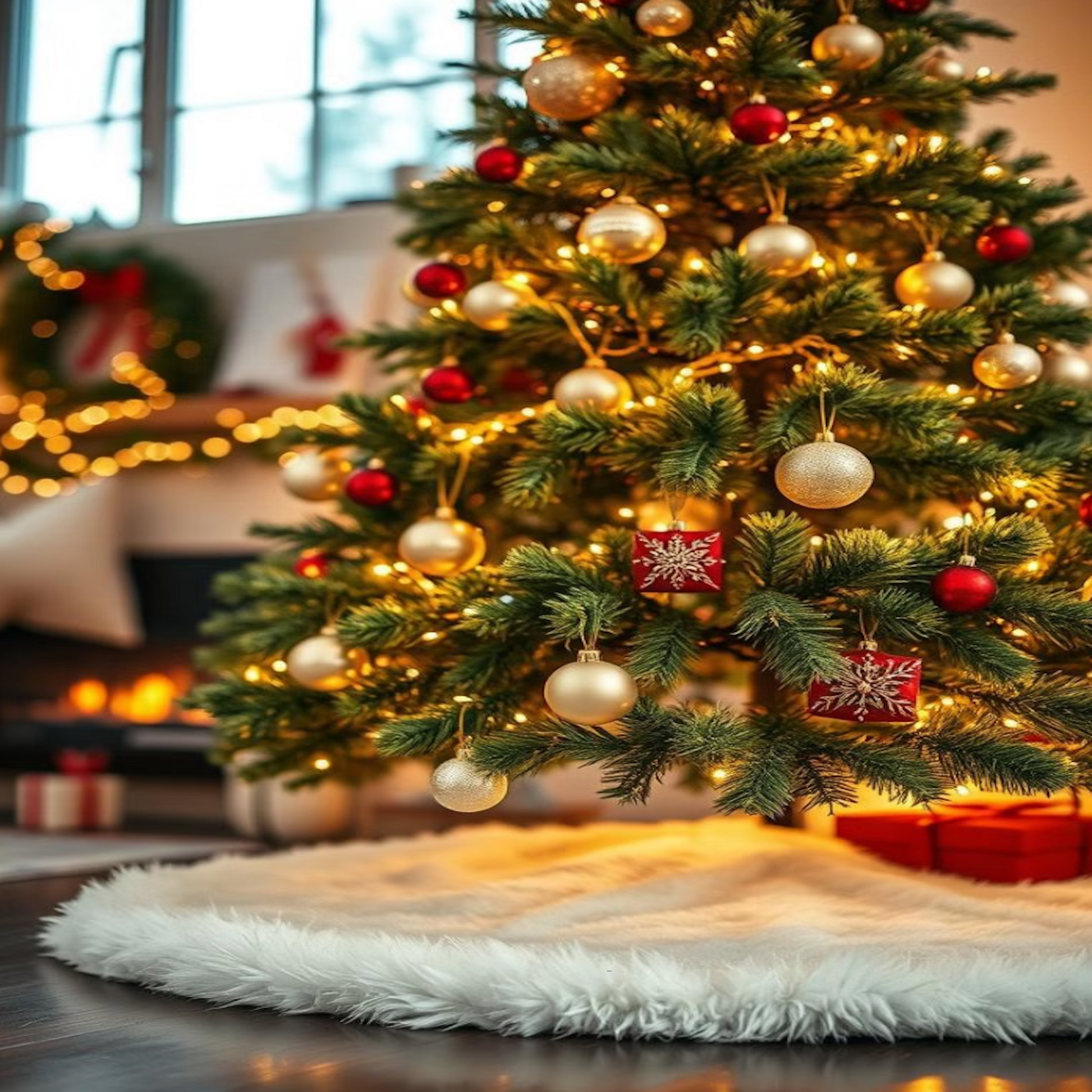 Premium Faux Fur Christmas Tree Skirt - 60 Inch | Luxurious Holiday Decorations - Prismatic Fiber Arts