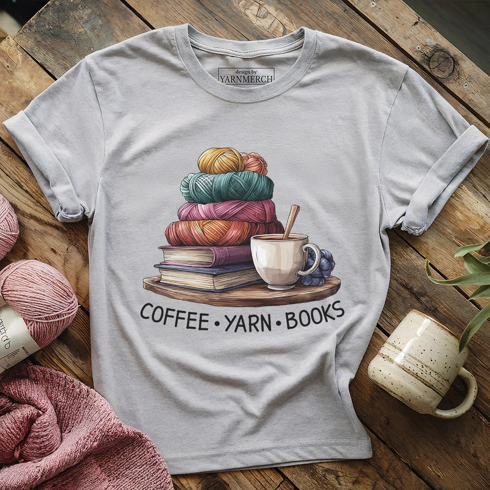 Coffee Yarn Books T-shirt - Prismatic Fiber Arts