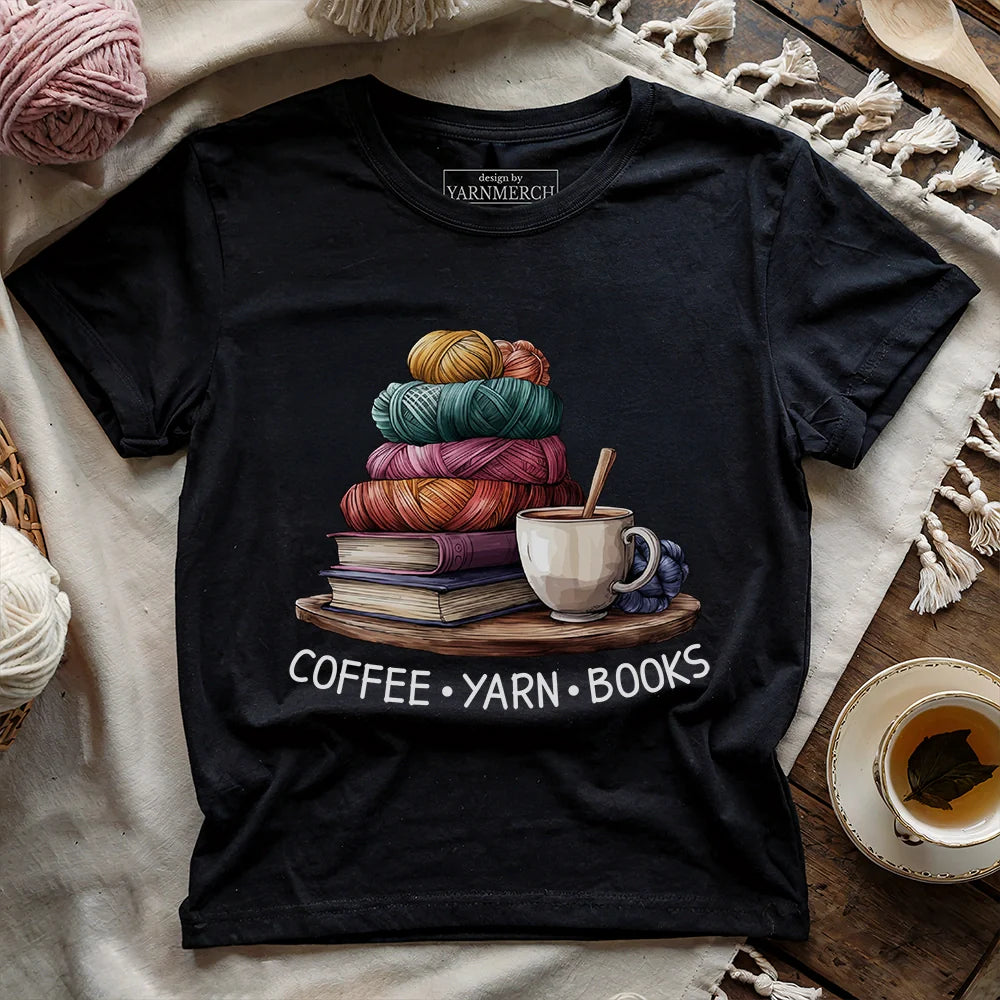 Coffee Yarn Books T-shirt - Prismatic Fiber Arts