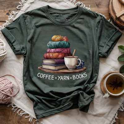 Coffee Yarn Books T-shirt - Prismatic Fiber Arts