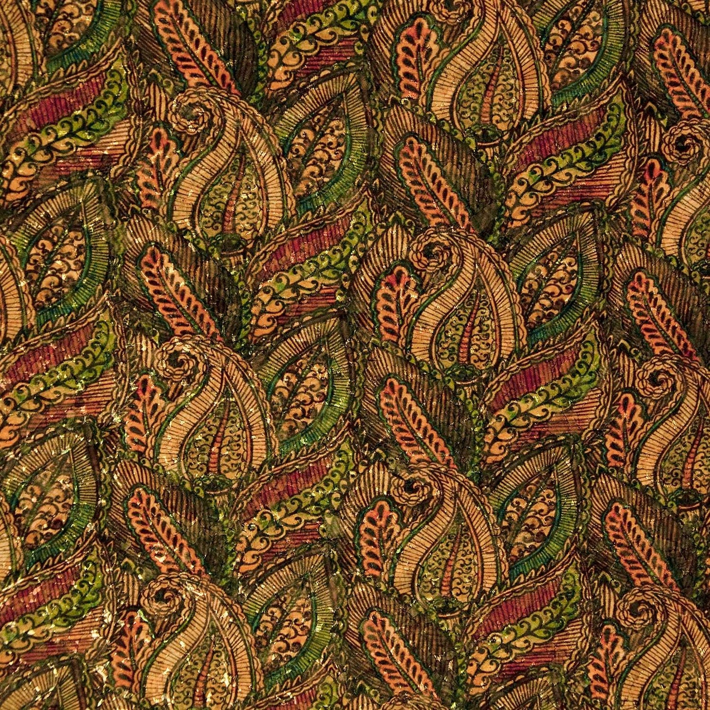 Cork Fabric - Style 1008 Green Paisley - Prismatic Fiber Arts