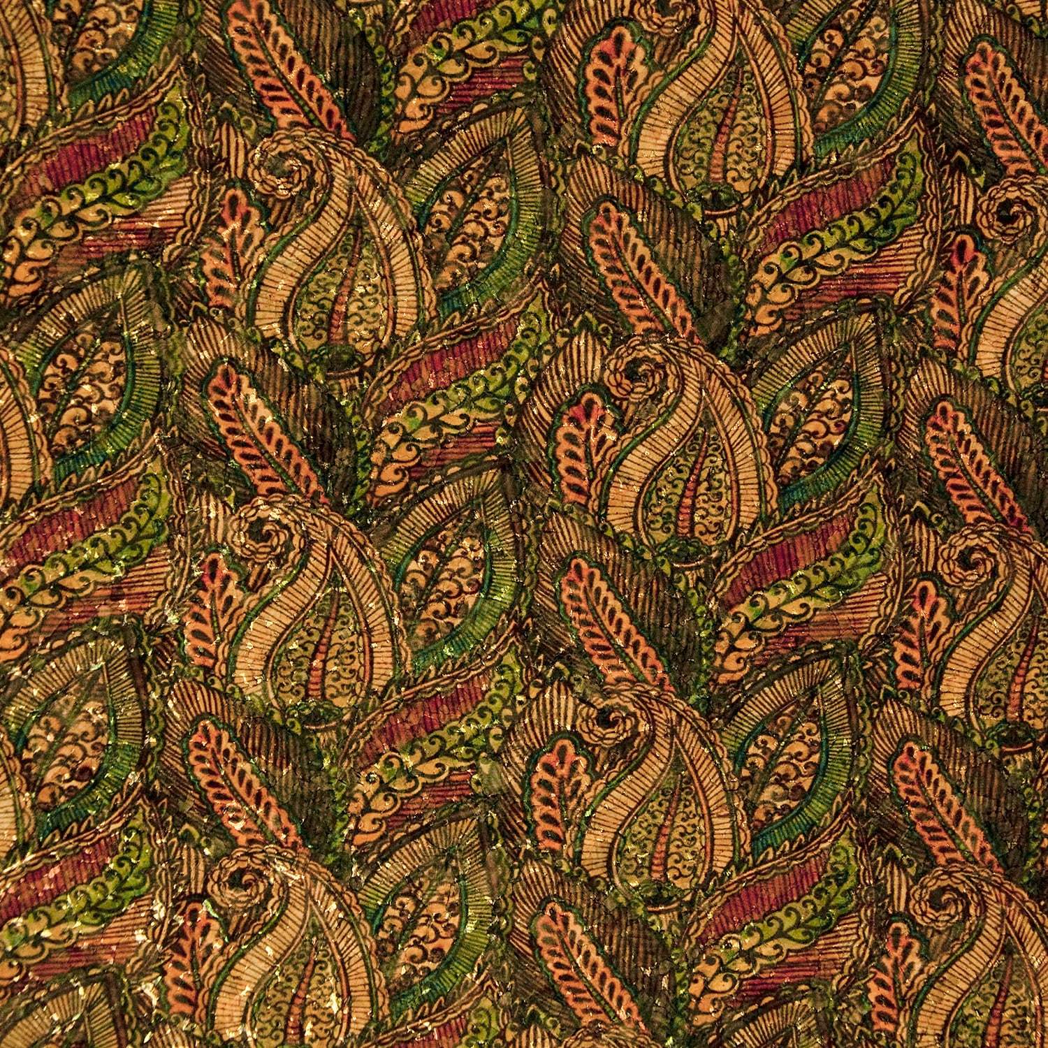 Cork Fabric - Style 1008 Green Paisley - Prismatic Fiber Arts