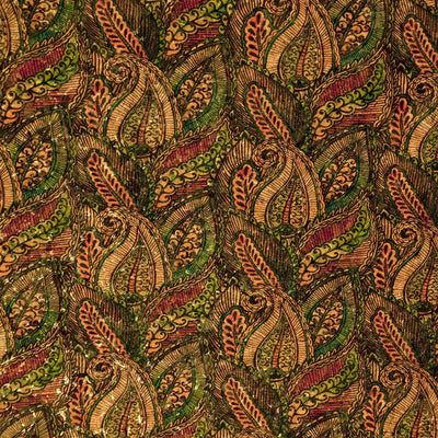 Cork Fabric - Style 1008 Green Paisley - Prismatic Fiber Arts