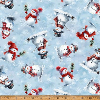 Cozy Tidings Blue Snowmen 43"/44" Fabric Per Yard - Prismatic Fiber Arts
