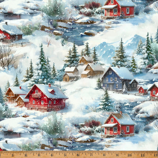 Cozy Tidings Winter Snow Village 43"/44" Fabric Per Yard