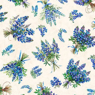 Cream Bluebonnet Bouquets Cotton 44"/45" Fabric Per Yard - Prismatic Fiber Arts