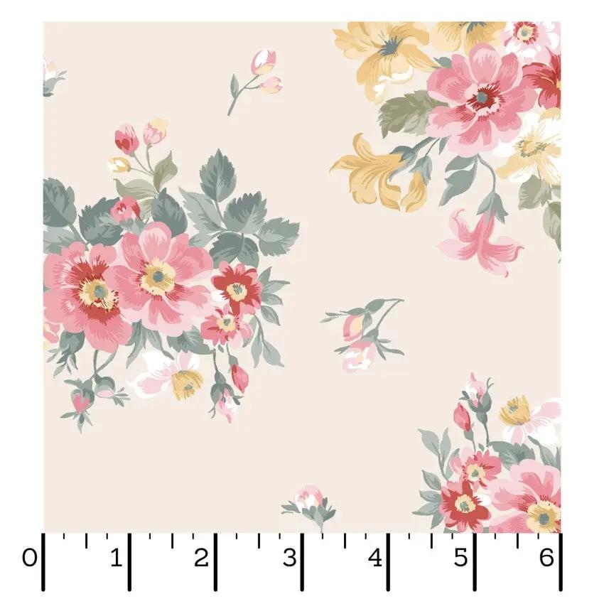 Cream Bouquet La Fleur Flannel Cotton 42"/43" Fabric Per Yard - Prismatic Fiber Arts