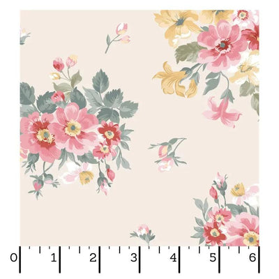 Cream Bouquet La Fleur Flannel Cotton 42"/43" Fabric Per Yard - Prismatic Fiber Arts