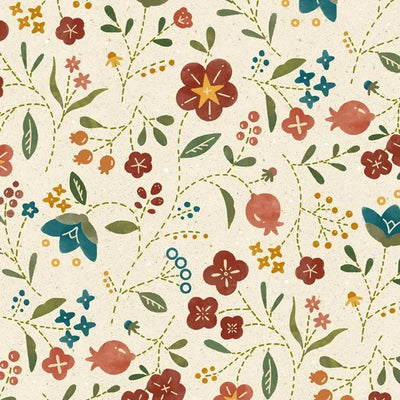 Cream Floral Cotton Wideback Fabric per yard - Prismatic Fiber Arts