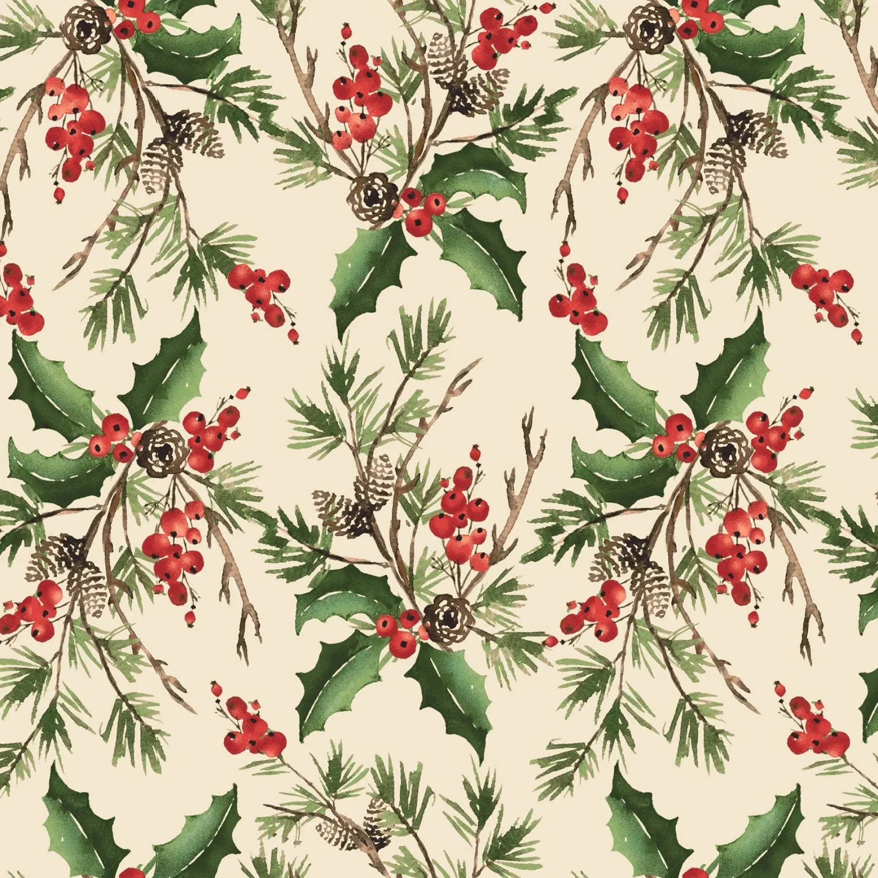 Cream Holly Bouquet Cotton Wideback Fabric per yard - Prismatic Fiber Arts