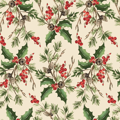 Cream Holly Bouquet Cotton Wideback Fabric per yard - Prismatic Fiber Arts