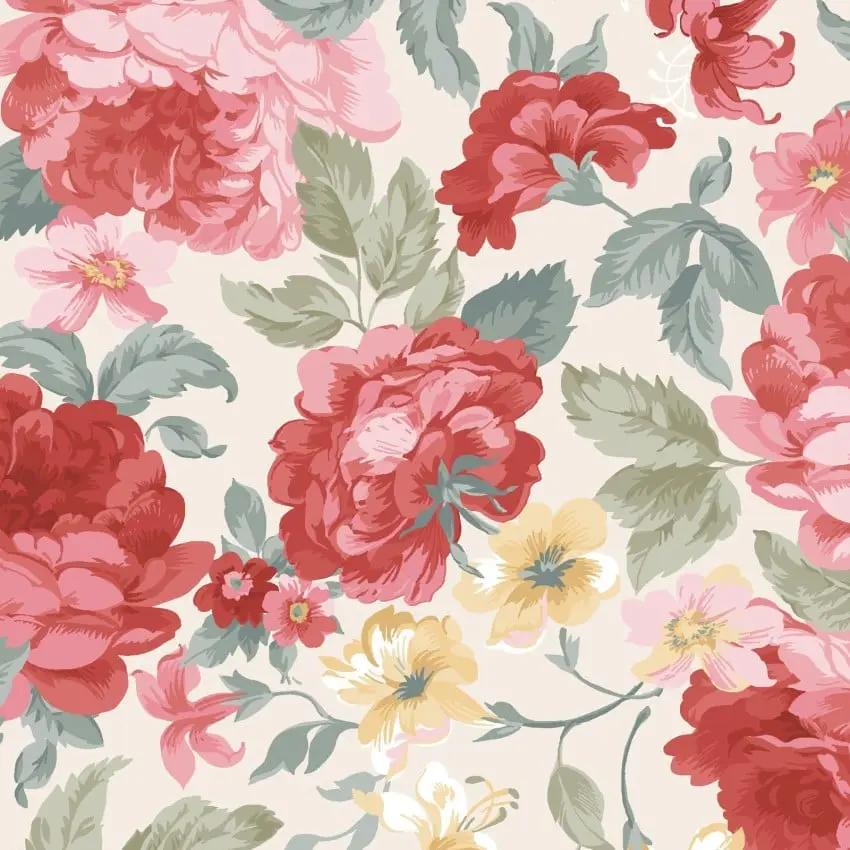 Cream/Multi Focal Floral La Fleur Flannel Cotton 42"/43" Fabric Per Yard - Prismatic Fiber Arts