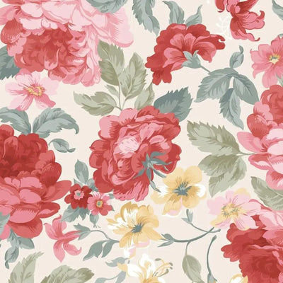 Cream/Multi Focal Floral La Fleur Flannel Cotton 42"/43" Fabric Per Yard - Prismatic Fiber Arts