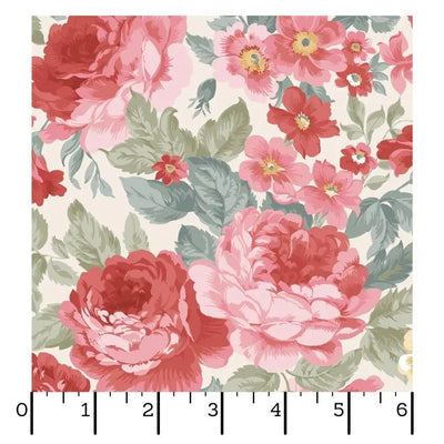 Cream/Multi Focal Floral La Fleur Flannel Cotton 42"/43" Fabric Per Yard - Prismatic Fiber Arts