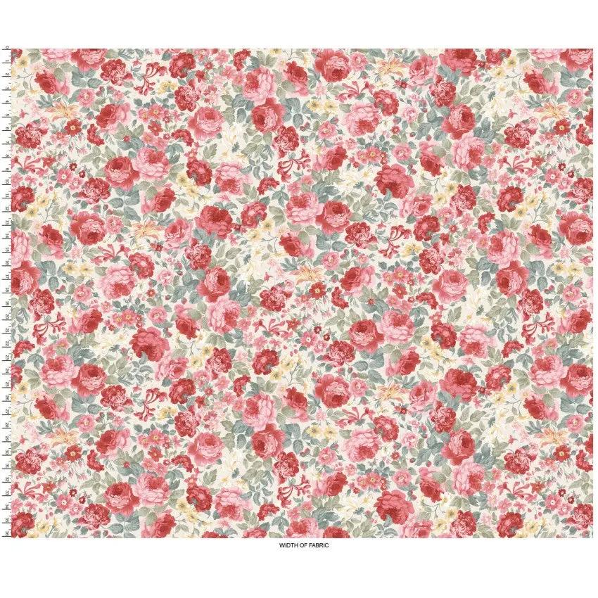 Cream/Multi Focal Floral La Fleur Flannel Cotton 42"/43" Fabric Per Yard - Prismatic Fiber Arts