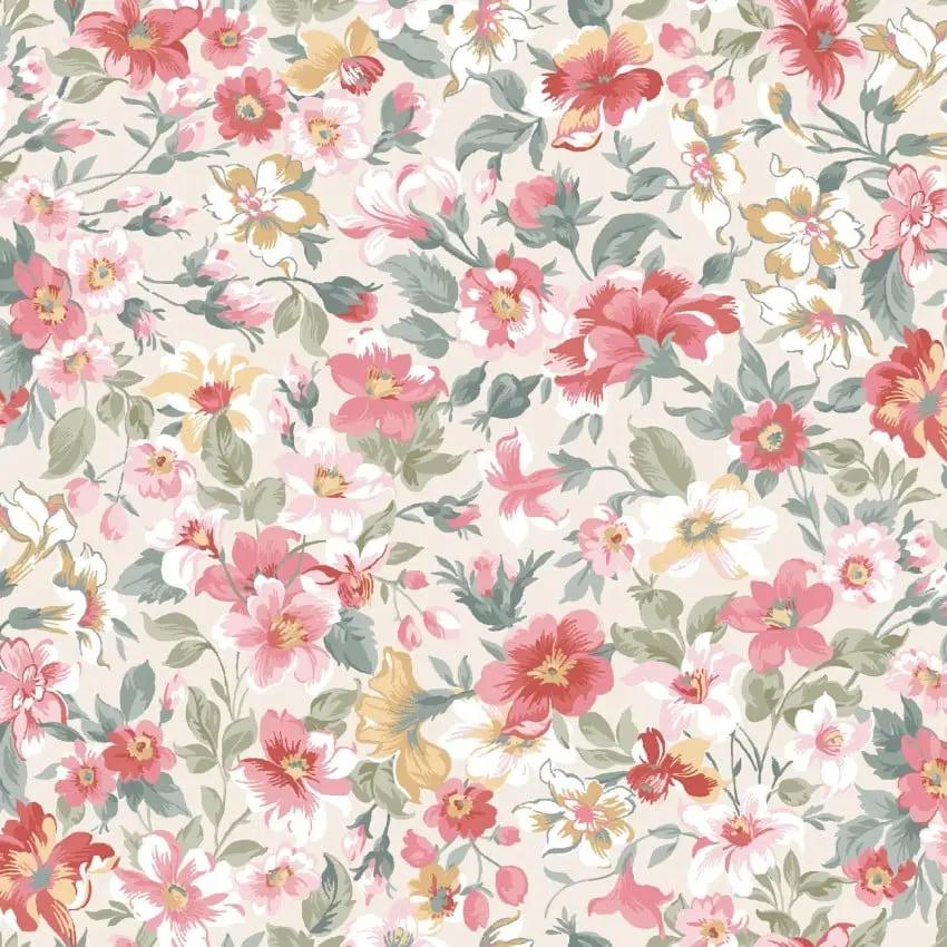 Cream/Multi Packed Floral La Fleur Flannel Cotton 42"/43" Fabric Per Yard - Prismatic Fiber Arts