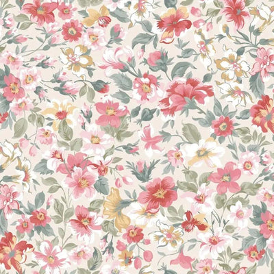 Cream/Multi Packed Floral La Fleur Flannel Cotton 42"/43" Fabric Per Yard - Prismatic Fiber Arts