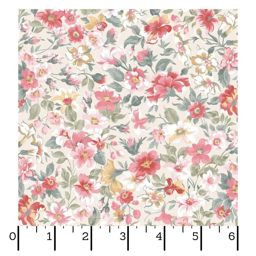 Cream/Multi Packed Floral La Fleur Flannel Cotton 42"/43" Fabric Per Yard - Prismatic Fiber Arts